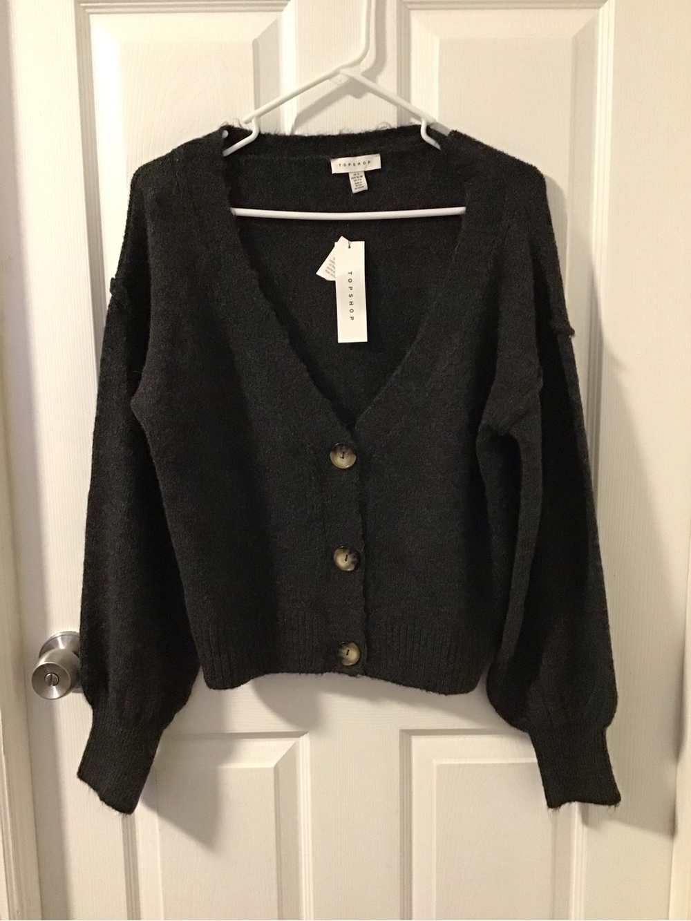 Topshop Charcoal Button-Front V-Neck Cardigan
